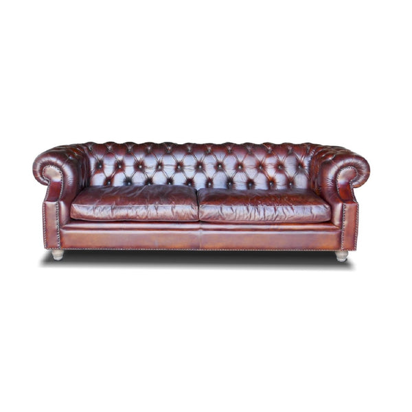 Chesterfield Büffelleder Sofa, 2-Sitzer mit Kissen und Knopf | Modell KNOPF